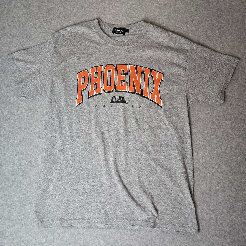 BoohooMAN Men's Phoenix Arizona Cotton Graphic Logo Gray T-Shirt - Size S